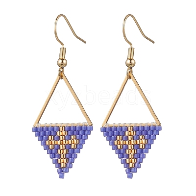 Handmade Glass Seed Beads Rhombus Dangle Earrings EJEW-MZ00542-05-1