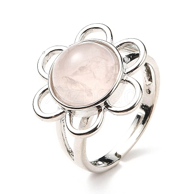 Natural Rose Quartz Adjustable Rings RJEW-P043-01P-22-1
