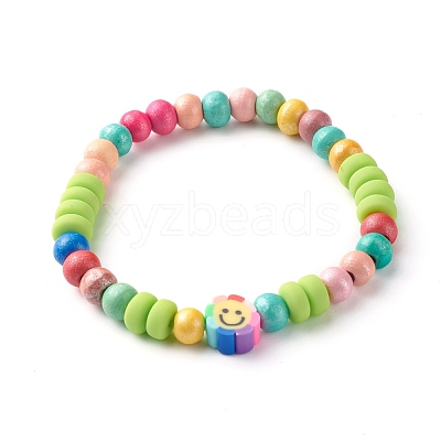 Natural Wood Round Beads Stretch Bracelets for Kid BJEW-JB06640-1