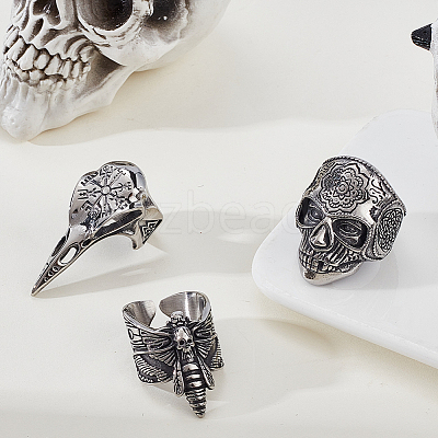 3Pcs 3 Styles Stainless Steel Finger Rings RJEW-GA0001-03-1