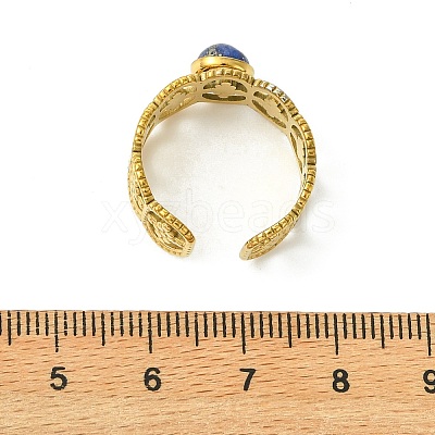 Natural Gemstone Flower 304 Stainless Steel Cuff Open Rings for Women RJEW-JR01067-1