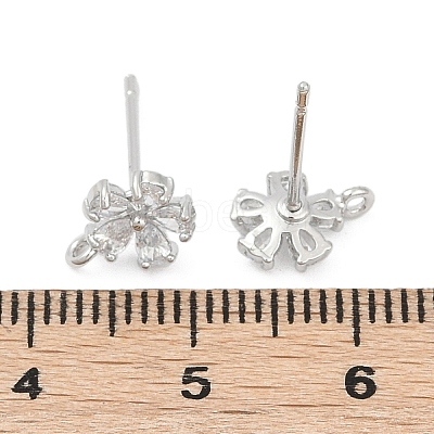 Brass Micro Pave Clear Cubic Zirconia Stud Earring Findings KK-Z099-02P-01-1