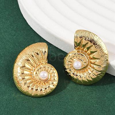 304 Stainless Steel ABS Plastic Pearl Stud Earrings STAS-D368-01A-G-1