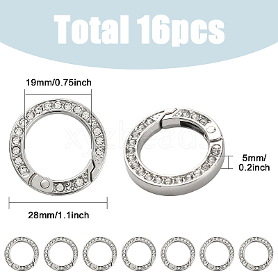 16Pcs Alloy Rhinestone Spring Gate Rings FIND-SP0004-52B-1