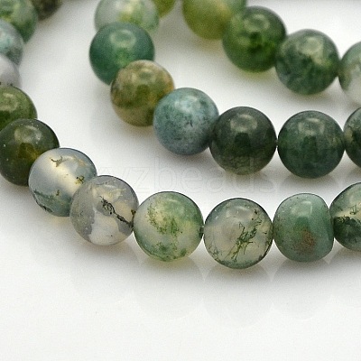 Natural Moss Agate Round Bead Strands G-N0120-30-8mm-1