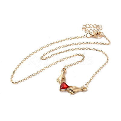 Alloy Rhinestone Hands with Heart Pendant Necklace NJEW-A017-02G-1