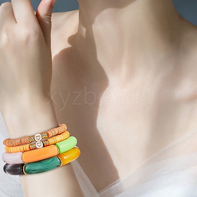 10Pcs 10 Style Handmade Polymer Clay Heishi Beaded Stretch Bracelets Set with Heart BJEW-SW00036-01-1