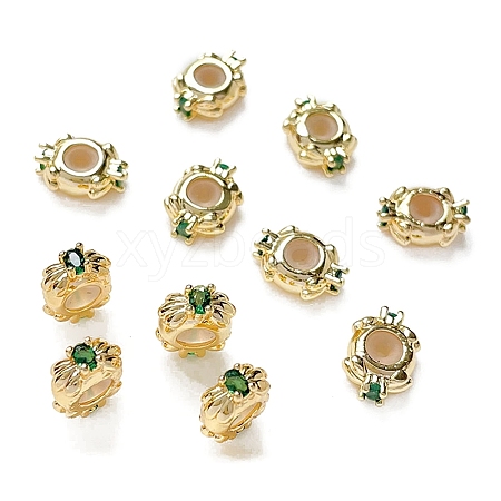 Brass Micro Pave Green Cubic Zirconia Beads KK-K361-05G-1