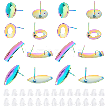 Unicraftale 40Pcs 4 Style Rainbow Color 304 Stainless Steel Stud Earring Findings DIY-UN0003-22-1
