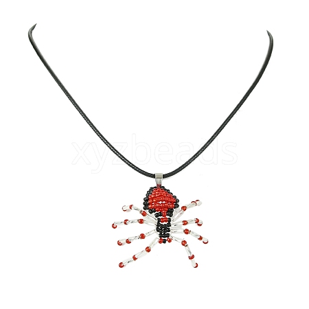 Braided Glass Seed Bead Spider Pendant Necklaces NJEW-MZ00036-04-1