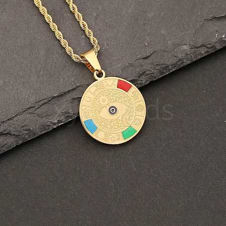 Stainless Steel Enamel Flat Round Pendant Rope Chain Necklaces for Women PW23033141586-1