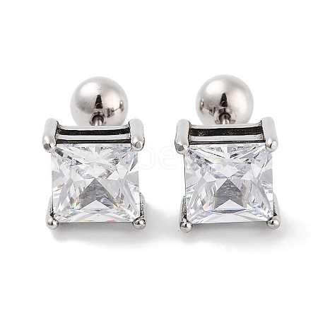 Square 316 Surgical Stainless Steel Pave Cubic Zirconia Cartilage Earrings for Women Men EJEW-Z050-34A-01P-1