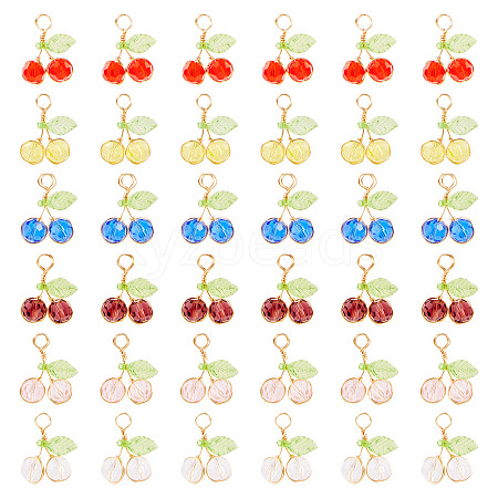 60Pcs 6 Colors Glass Pendants PALLOY-TA00249-1