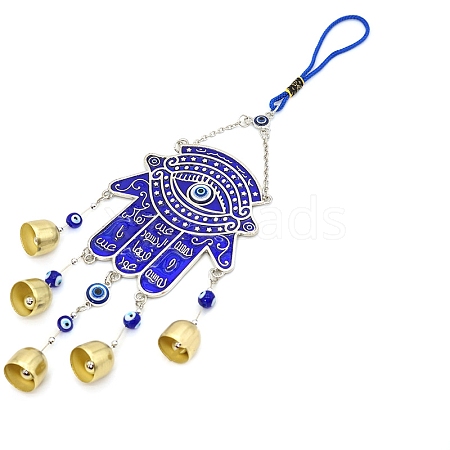 Hamsa Hand/Hand of Miriam with Evil Eye Metal Enamel Wind Chime HAMS-PW0001-02-1