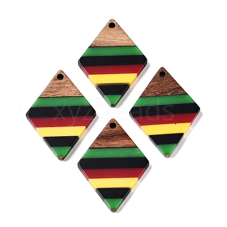 Jamaican Colour Epoxy Resin & Walnut Wood Pendants X-RESI-N039-122N-1