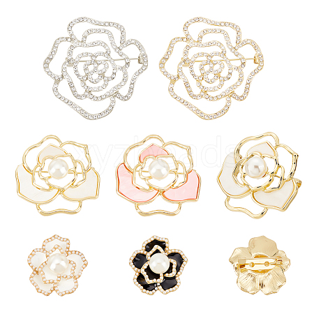 ARRICRAFT 6Pcs 6 Style Flower Safety Pin Brooch for Women JEWB-AR0001-07-1