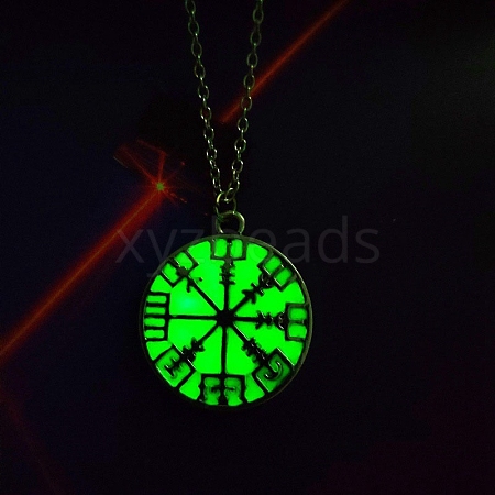 Luminous Glow in the Dark Alloy Viking Compass Pendant Cable Chain Nekclaces PW-WG9C52A-02-1