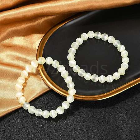 Dyed Natural Selenite Round Beaded Stretch Bracelets for Women G-U005-02K-1