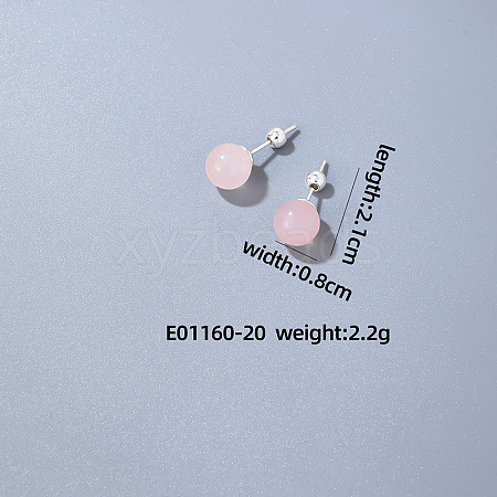 Handmade Fashion Natural Rose Quartz Stainless Steel Bead Earrings Accessories for Autumn/Winter VH6205-17-1