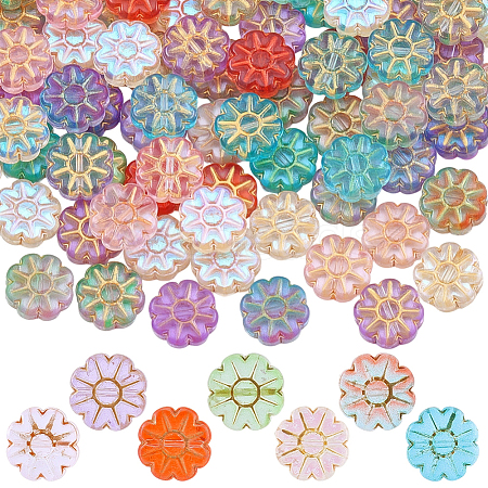 100Pcs Baking Paint and Golden Metal Enlaced Glass Beads DGLA-SC0001-06-1