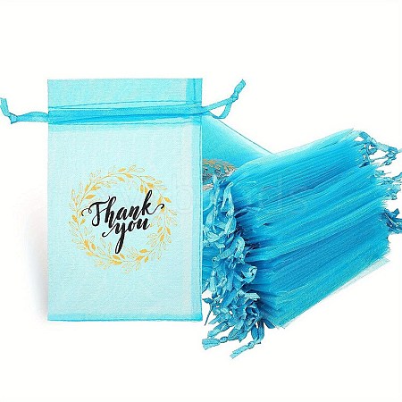 50Pcs Thank You Printed Organza DIY Craft Drawstring Bags PW-WG4E938-14-1