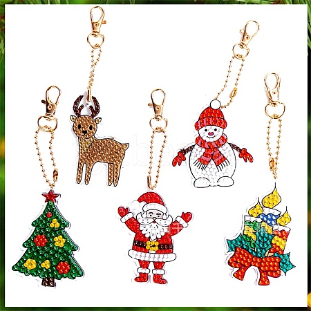 Christmas Theme DIY Diamond Painting Keychain Kit DRAW-PW0007-07H-1