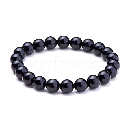 Natural Blacke Agate Round Beads Stretch Bracelets BJEW-N301-8mm-01-1