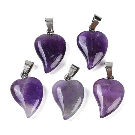 Natural Amethyst Heart Pendants G-H073-03P-01-1