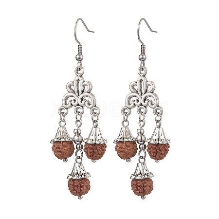 Natural Rudraksha Dangle Earrings EJEW-TA00537-1