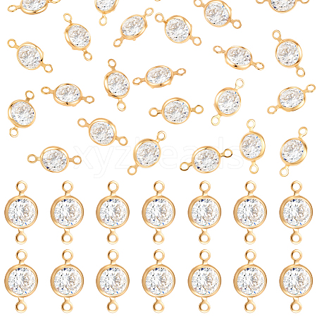 50Pcs Brass Pave Clear Cubic Zirconia Connector Charms KK-BBC0023-16-1