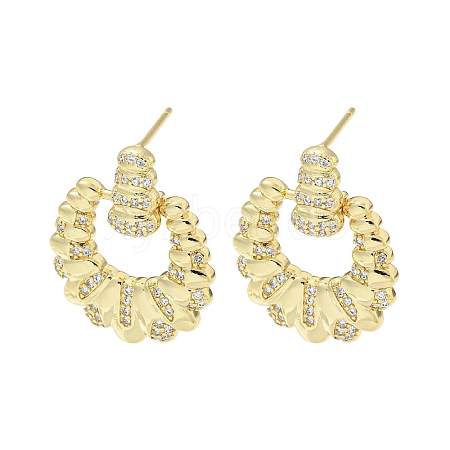 Double Horn Rack Plating Brass Micro Pave Cubic Zirconia Dangle Stud Earrings EJEW-F331-23G-1
