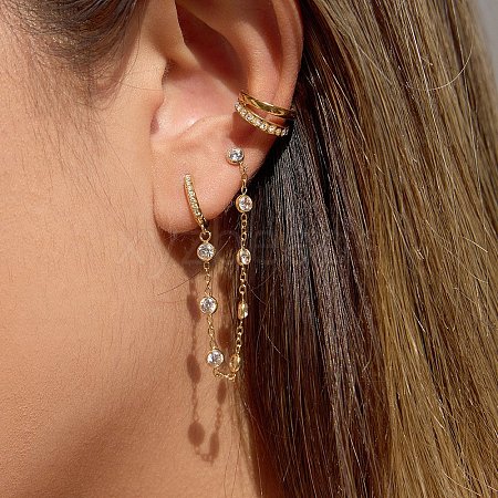 304 Stainless Steel Rhinestone Hoop Earrings EJEW-A161-04G-01-1