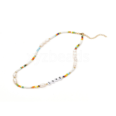 Love Beaded Necklace for Teen Girl Women X1-NJEW-TA00008-1