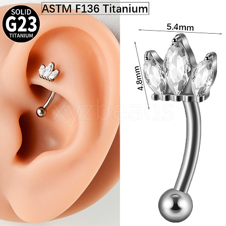 G23 Titanium Clear Cubic Zirconia Eyebrow Curved Barbell Rings WG7A99B-07-1