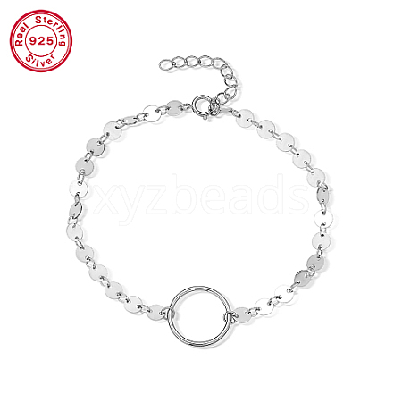 Rhodium Plated 925 Sterling Silver Ring Link Bracelets EN4522-1-1