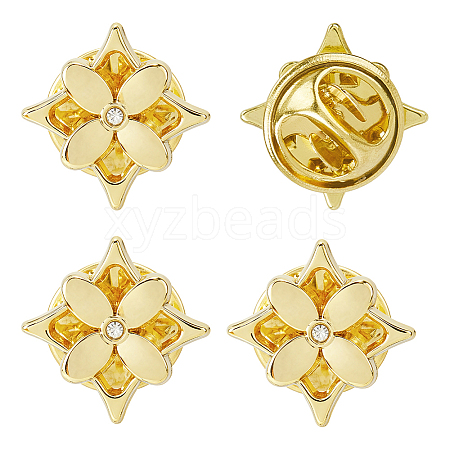 20Pcs Flower Alloy Rhinestone Lapel Pin Backs for Backpack Clothes JEWB-FH0002-72G-1