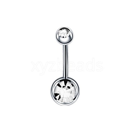 304 Stainless Steel Clear Cubic Zirconia 15 Gauge Round Belly Button Rings WGFD174-09-1