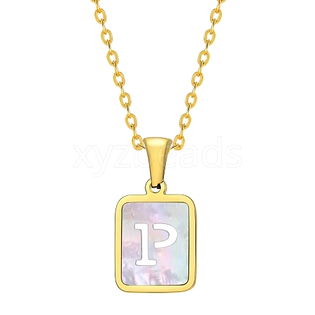 Shell Rectangle Pendant Initial Necklaces PW-WGEBFCF-16-1