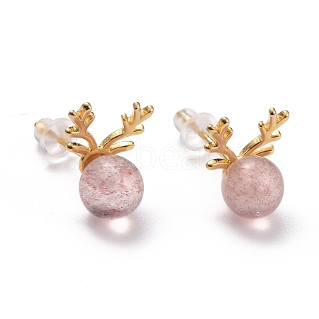 925 Sterling Silver Antlers Stud Earrings EJEW-M204-02G-1