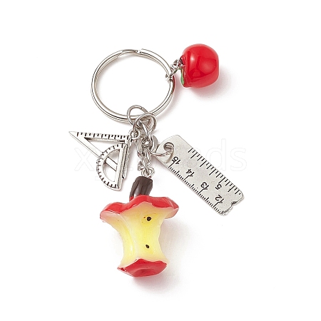 Red Apple & Triangular Ruler Resin & Alloy Pendant Keychain KEYC-TA00004-1