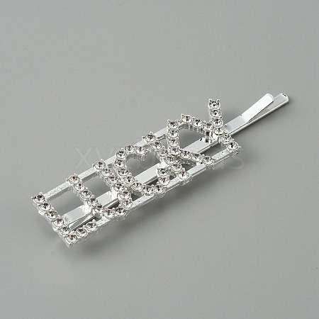 Word LUCKY Alloy Rhinestone Hair Bobby Pins FIND-WH0152-34C-S-1