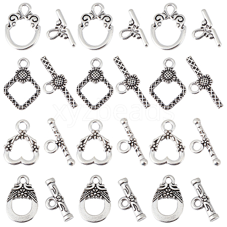 SUNNYCLUE 100Pcs 4 Styles Tibetan Style Alloy Toggle Clasps FIND-SC0008-04-1