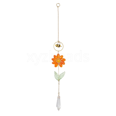 Alloy Enamel Bee & Glass Flower Crystal Suncatcher HJEW-TA00475-02-1
