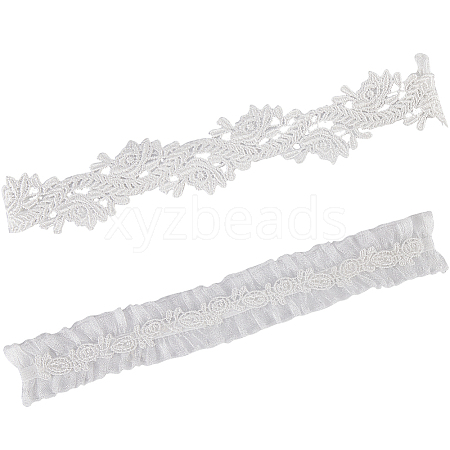 Flower Pattern Polyester Lace Elastic Bridal Garters AJEW-WH0470-01-1
