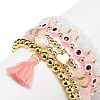 6Pcs 6 Style Natural & Synthetic Mixed Gemstone & Pearl & Resin Evil Eye Stretch Bracelets Set BJEW-JB08885-6