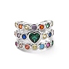 Colorful Cubic Zirconia Heart Open Cuff Ring RJEW-C061-03P-2