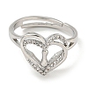 Heart with Letter Rack Plating Brass Micro Pave Clear Cubic Zirconia Adjustable Rings for Women RJEW-I105-01P-I-2