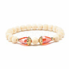 Natural Wood  Round Beaded Stretch Bracelet with Teardrop Glass BJEW-JB07822-4