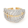 Leaf Brass Micro Pave Clear Cubic Zirconia Open Cuff Ring for Women RJEW-Q819-01G-2