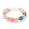 Natural Mixed Gemstone Round Beaded Open Cuff Rings RJEW-JR00572-5